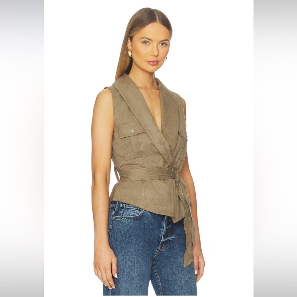 Revolve More To Come Aaliyah Faux Suede Vest in Dark Olive - NWT - Picture 2 of 10